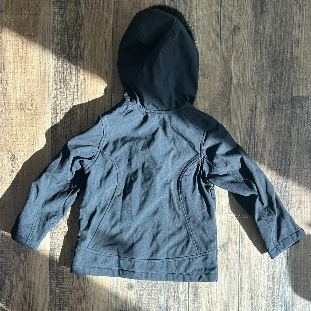 Black Hooded Jacket with Faux Fur Trim